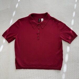 H&M Divided Red Crop Short Sleeve Polo Shirt Women’s Medium, Button Polo Top